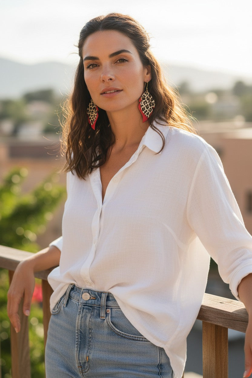 Coral and Cheetah Leather Earrings -E19-3035