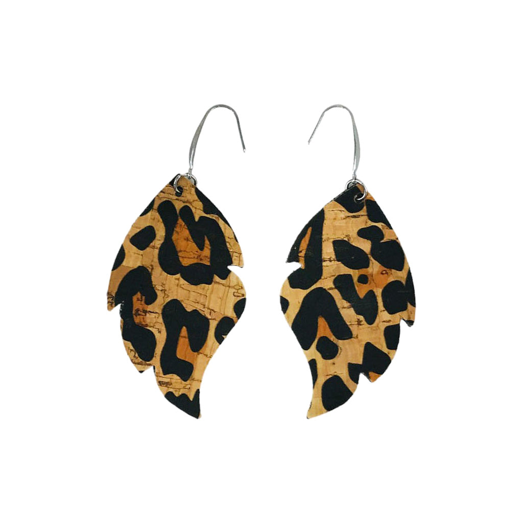 Leopard Cork Feather Earrings