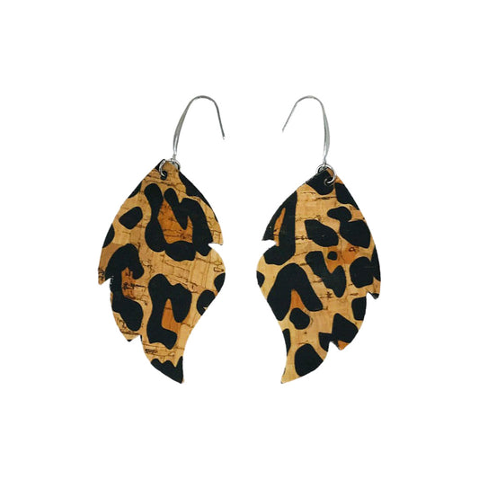 Leopard Cork Feather Earrings