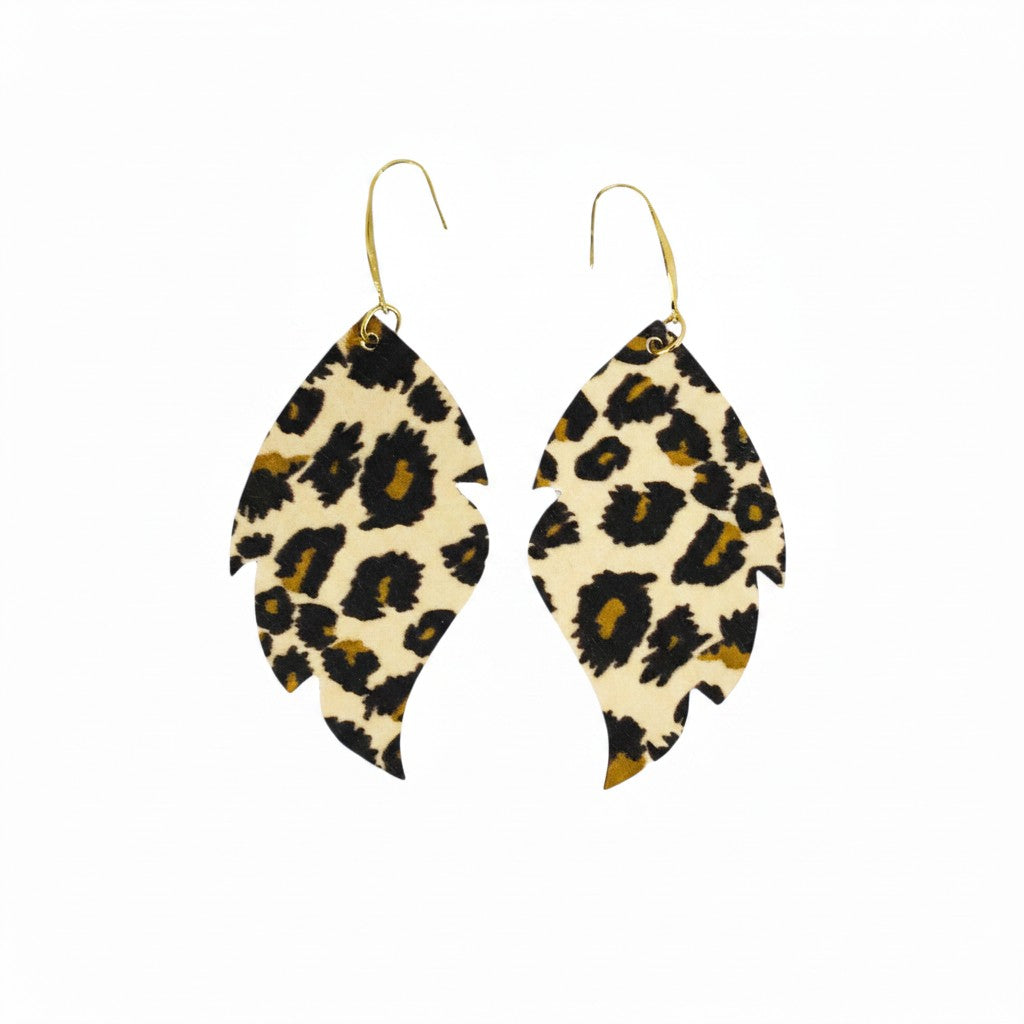Cheetah Feather Faux Leather Earrings