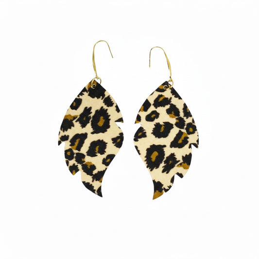 Cheetah Feather Faux Leather Earrings