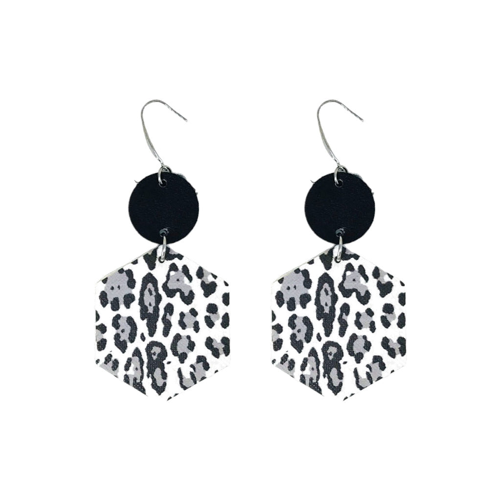 Snow Leopard Faux Leather Earrings