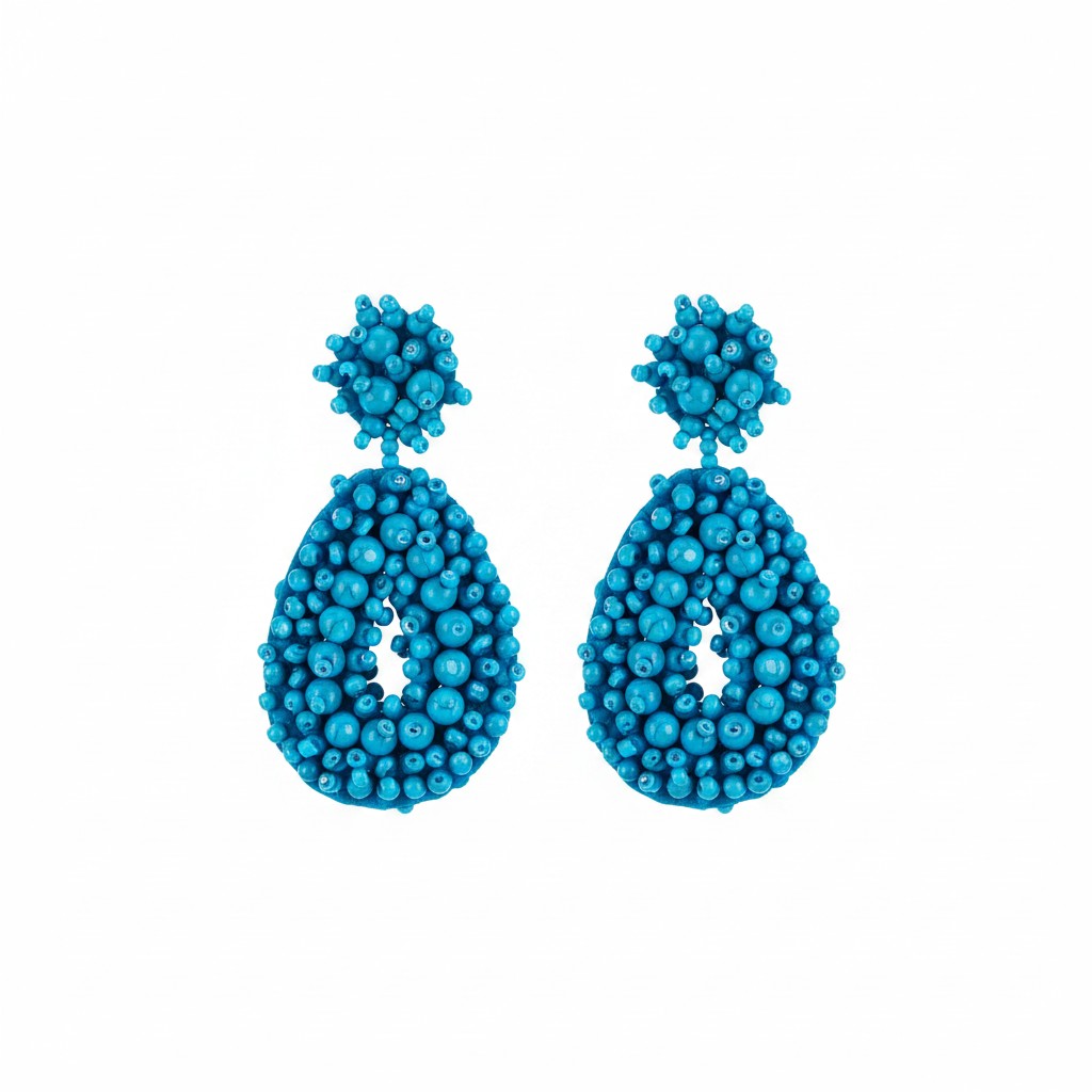 Blue Bohemian Beaded Teardrop Stud Earrings