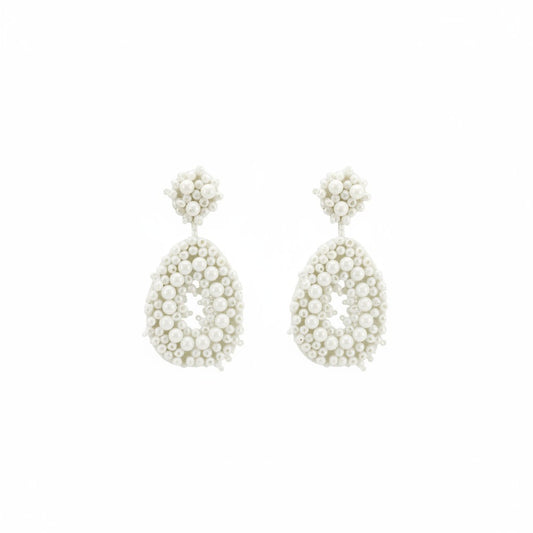 White Bohemian Beaded Teardrop Stud Earrings