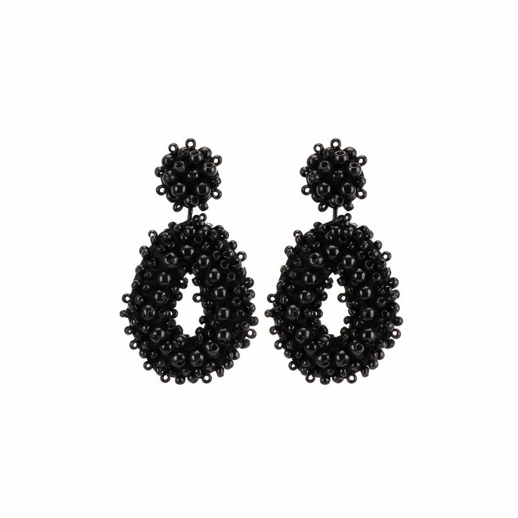 Black Bohemian Beaded Teardrop Stud Earrings