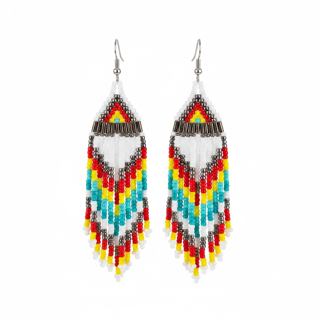Multi Color Bohemian Beaded Fringe Earrings