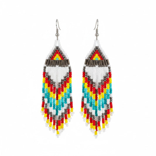 Multi Color Bohemian Beaded Fringe Earrings