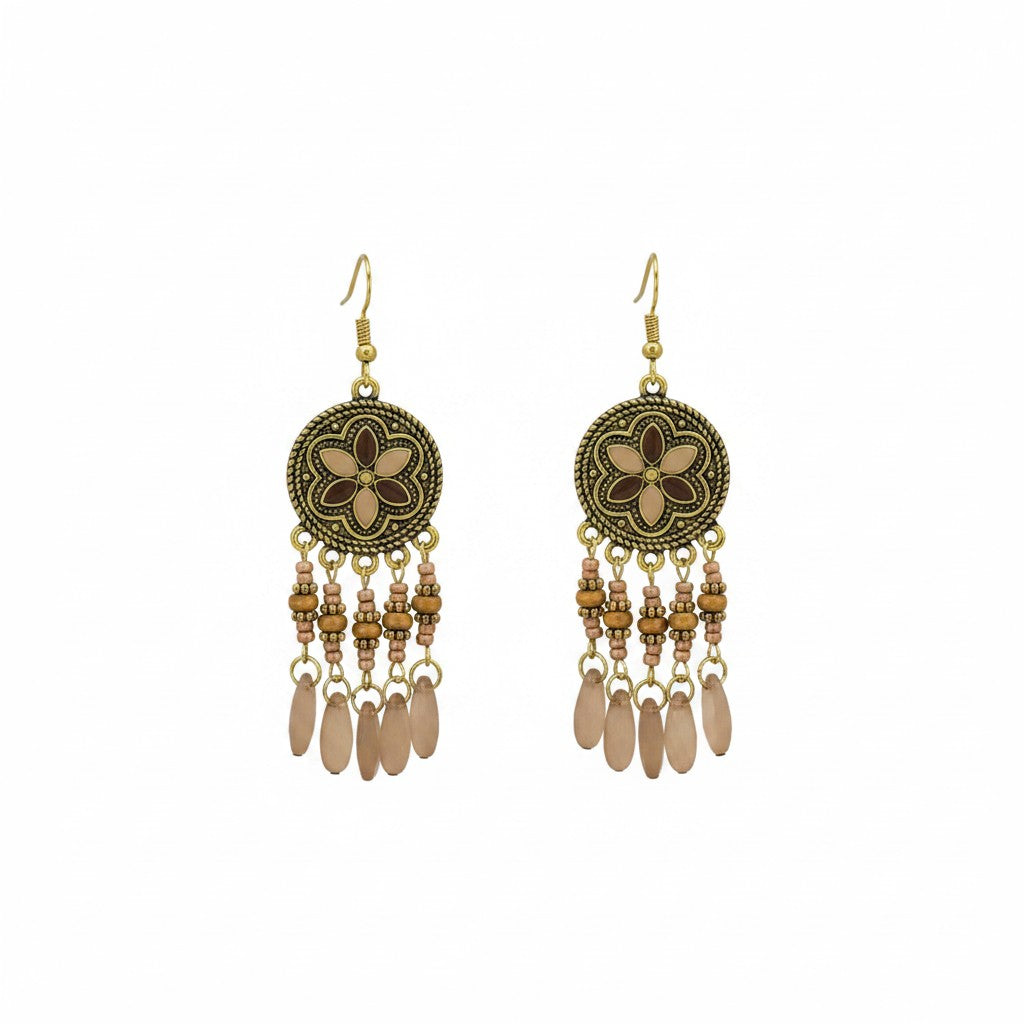 Brown Retro Bohemian Flower Dangle Earrings