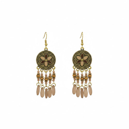 Brown Retro Bohemian Flower Dangle Earrings