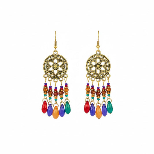 Multi Color Retro Bohemian Flower Dangle Earrings