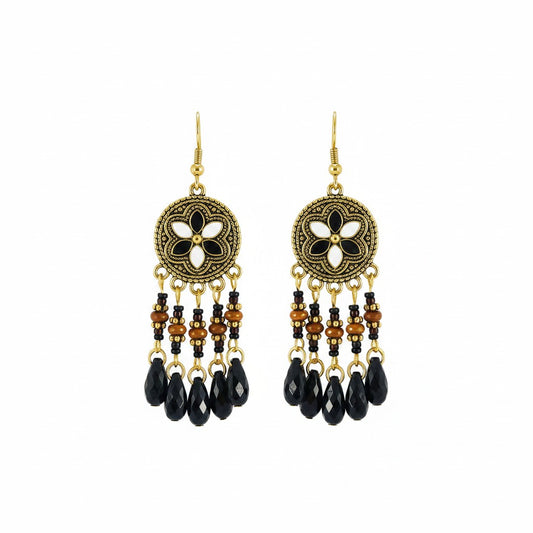 Black Retro Bohemian Flower Dangle Earrings