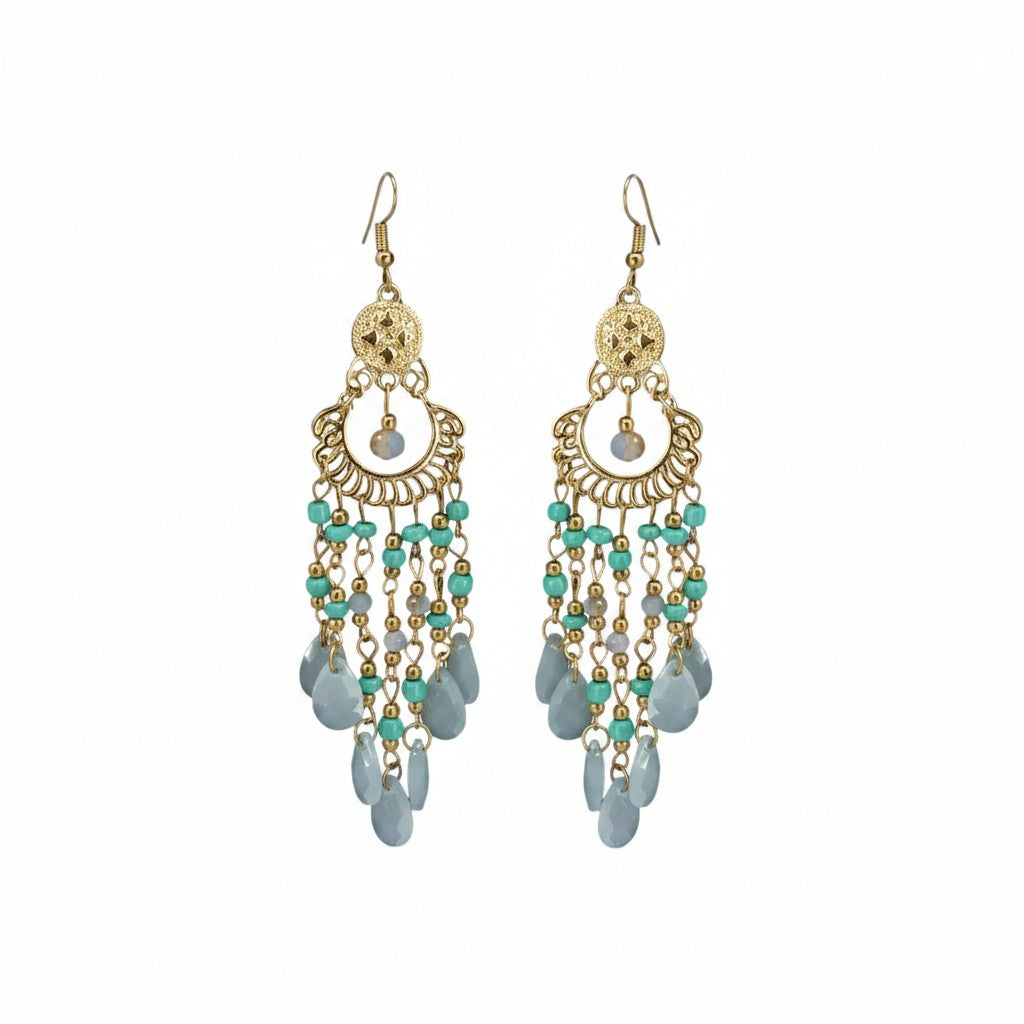 Green Bohemian Rhinestone Dangle Earrings