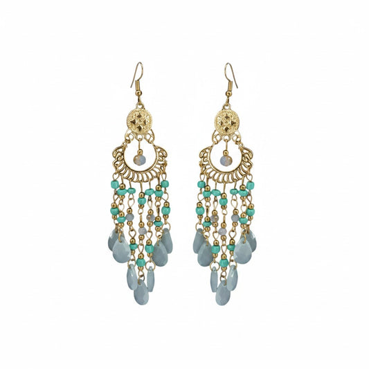 Green Bohemian Rhinestone Dangle Earrings