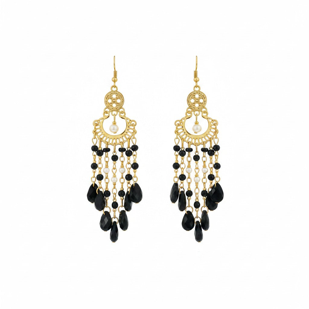 Black Bohemian Rhinestone Dangle Earrings