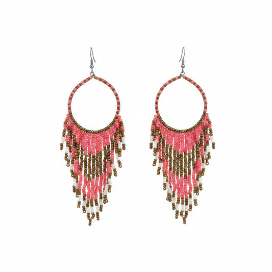 Rose Bohemian Long Beaded Tassel Earrings