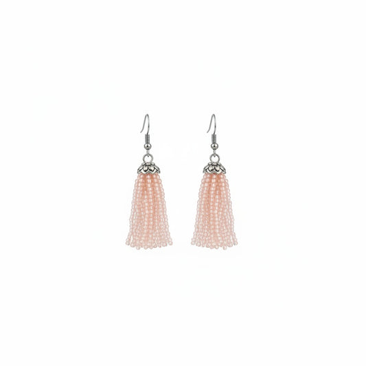 Pink Glass Bead Tassel Earrings