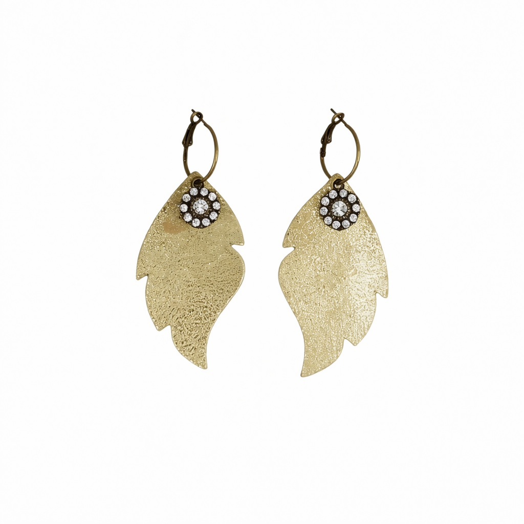 Platinum Crackle Leather Flower Charm Hoop Earrings