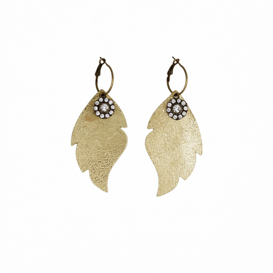 Platinum Crackle Leather Flower Charm Hoop Earrings