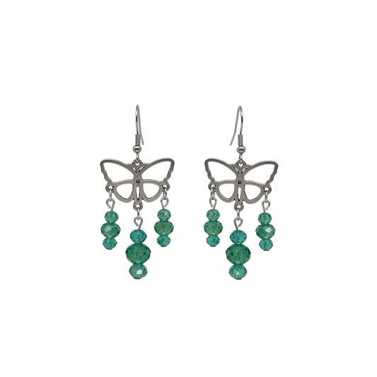 Teal Butterfly Glass Bead Chandelier Earrings