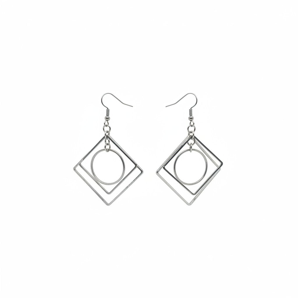 Silver Geometric Metal Drop Earrings