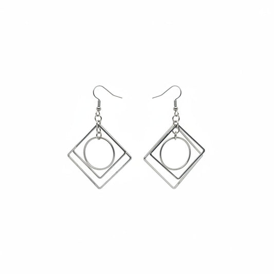 Silver Geometric Metal Drop Earrings