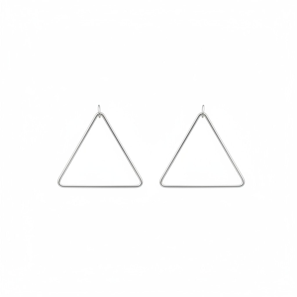 Silver Tone Triangle Pendant Stud Earrings
