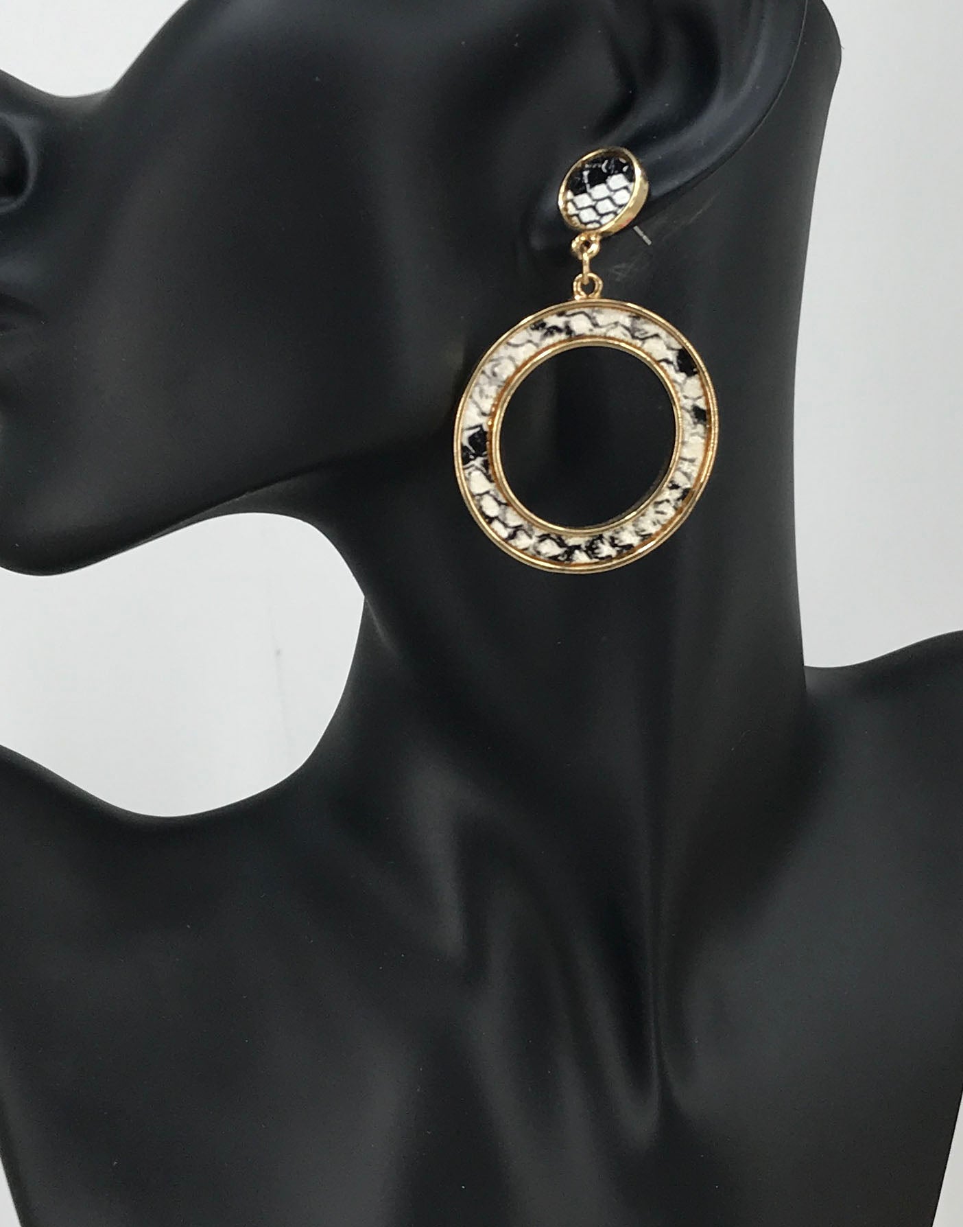 Snake Faux Leather Pendant Stud Earrings