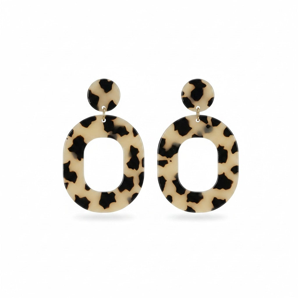 Leopard Pattern Resin Pendant Stud Earrings