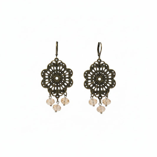 Bronze Floral Glass Bead Drop Earrings