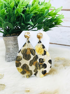 Crystal and Acid Wash Hair On Leopard Leather Earrings - E19-3358