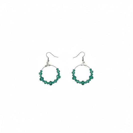 Teal Glass Bead Hoop Earrings