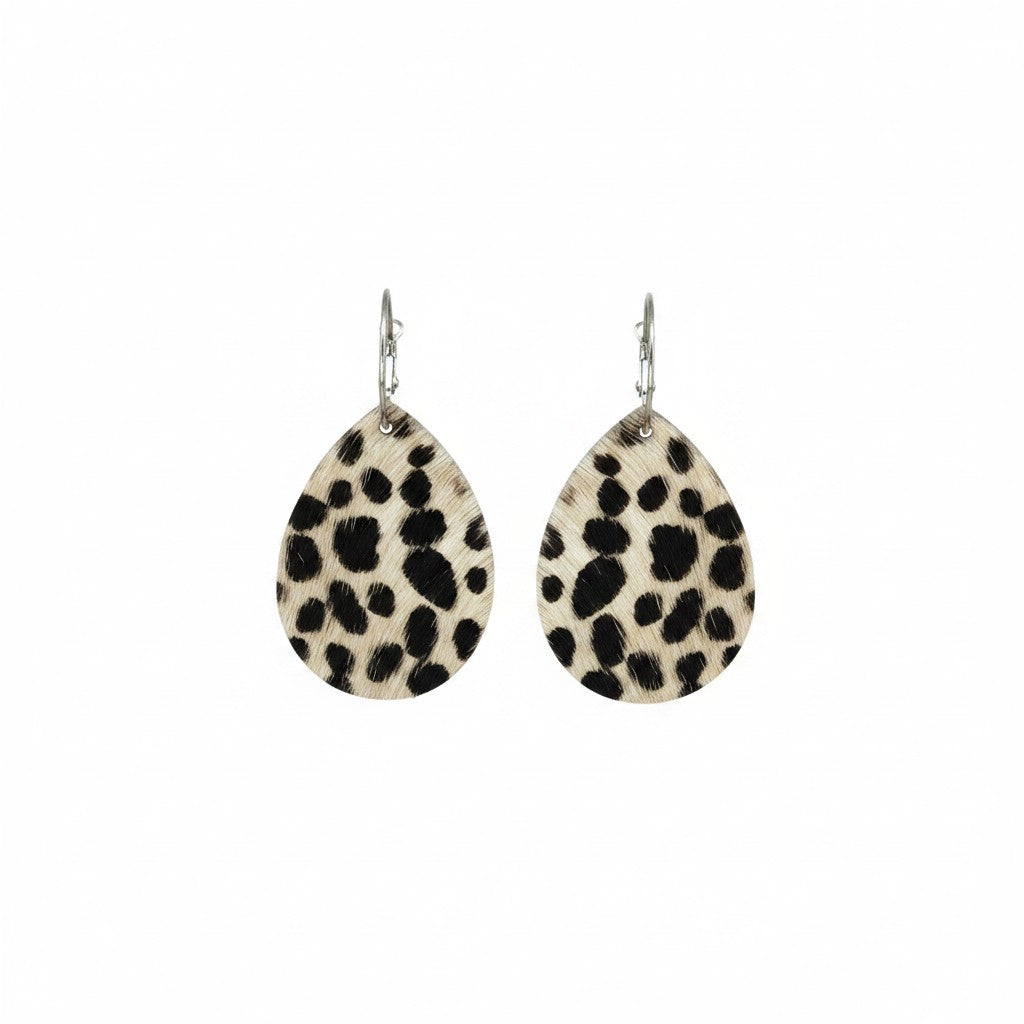 Snowdrift Leopard Hoop Teardrop Earrings