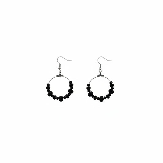 Black Glass Bead Hoop Earrings