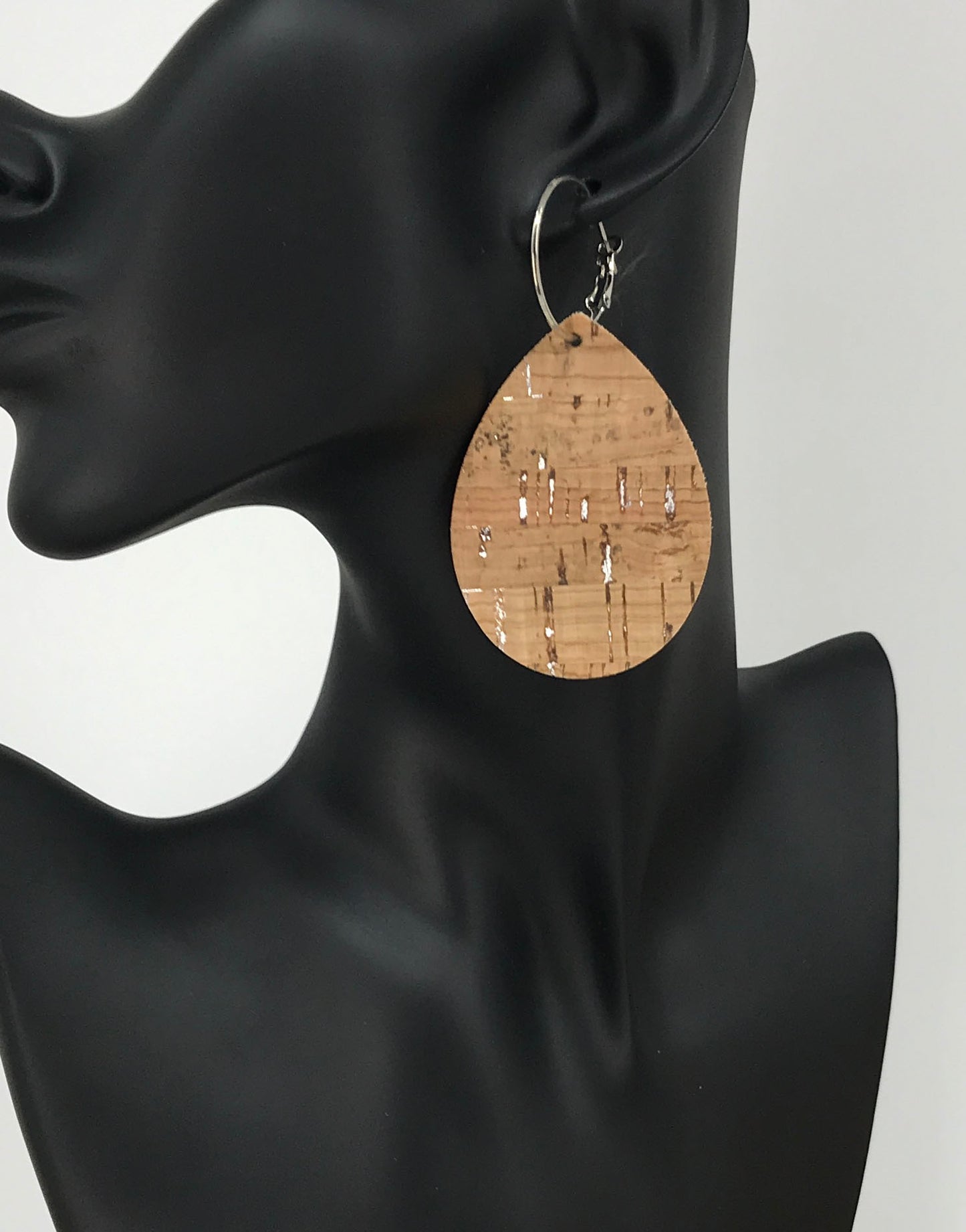 Silver Speckled Cork on Leather Hoop Earrings - E19-3430