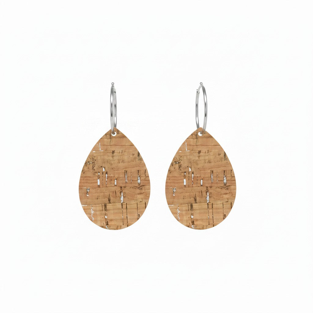 Metallic Silver Speckled Teardrop Hoop Earrings