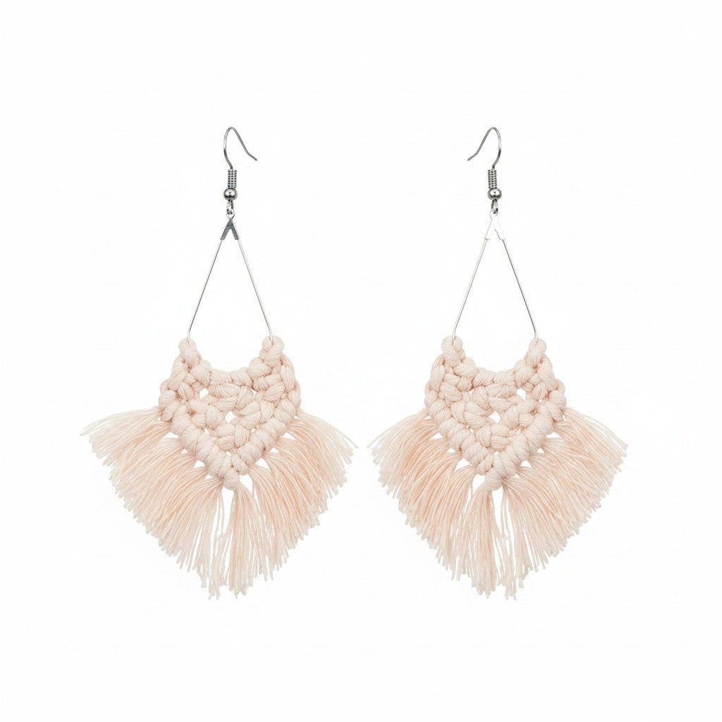 Pink Boho Macrame Tassel Earrings