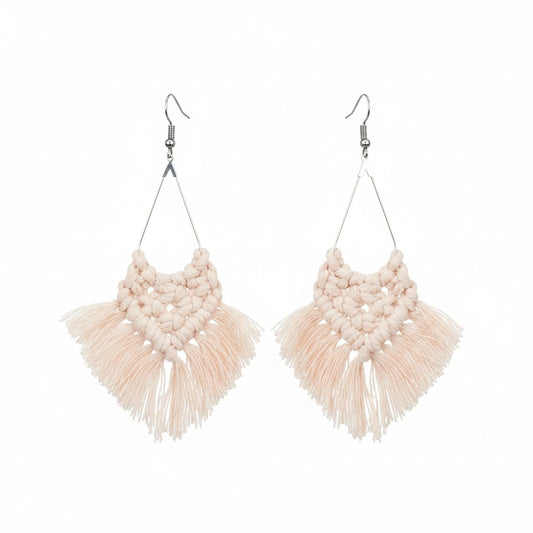 Pink Boho Macrame Tassel Earrings