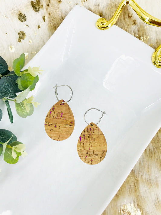 Fuchsia Speckled Cork Hoop Earrings - E19-3452