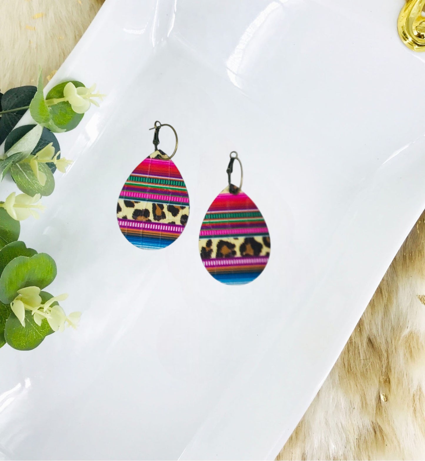 Wild Leopard Leather Hoop Earrings - E19-3455