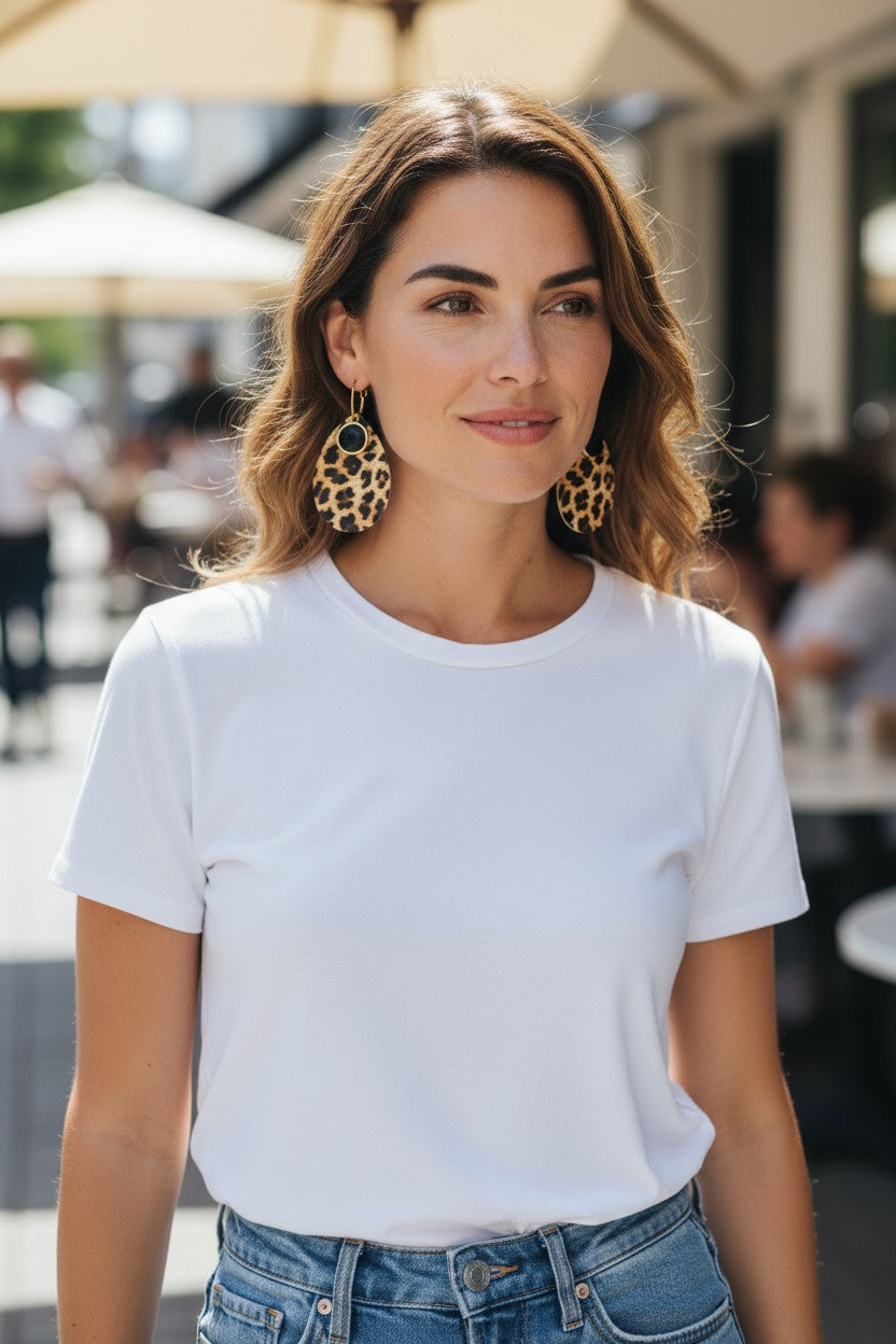 Genuine Leather and Rhinestone Hoop Earrings - E19-3459