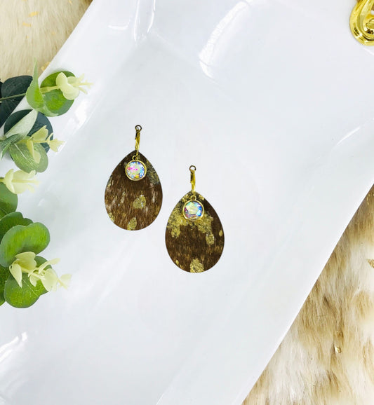 Hair On Leather and Rhinestone Hoop Earrings - E19-3462