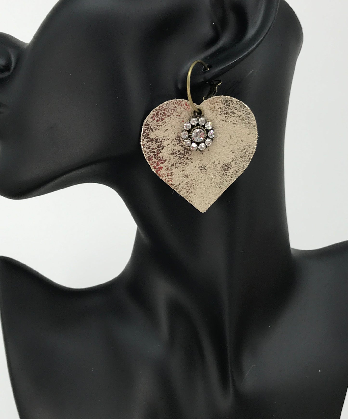 Platinum Heart Leather Hoop Earrings - E19-3468
