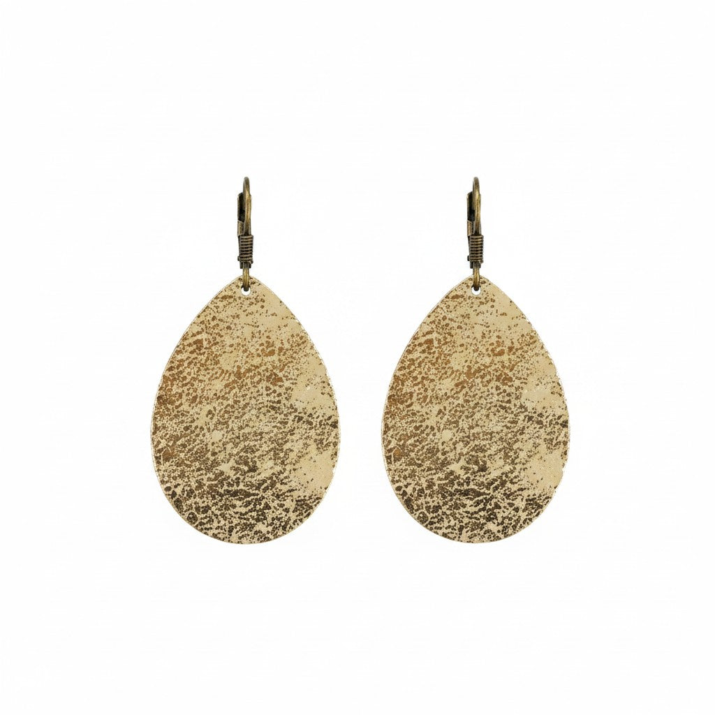 Platinum Crackle Teardrop Hoop Earrings