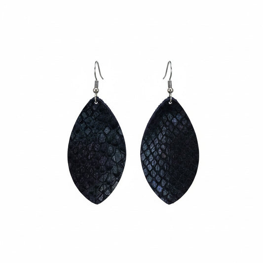 Mystic Blue and Purple Snake Leather Fringe Earrings