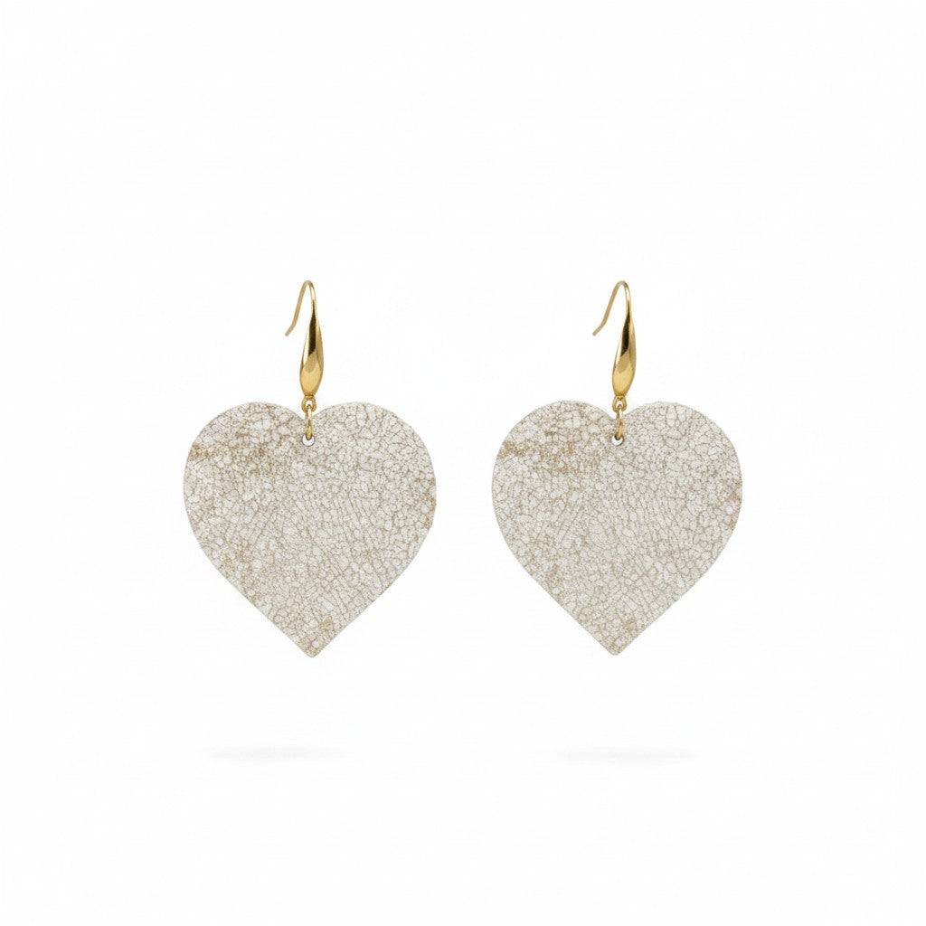 Distressed White Heart Earrings