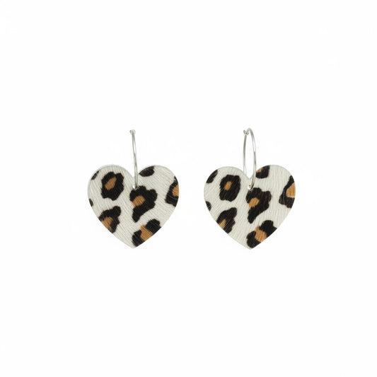 Snowdrift Leopard Heart Hoop Earrings