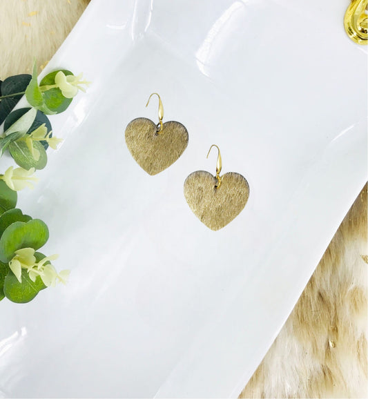 Metallic Gold Hair On Leather Heart Earrings - E19-3501