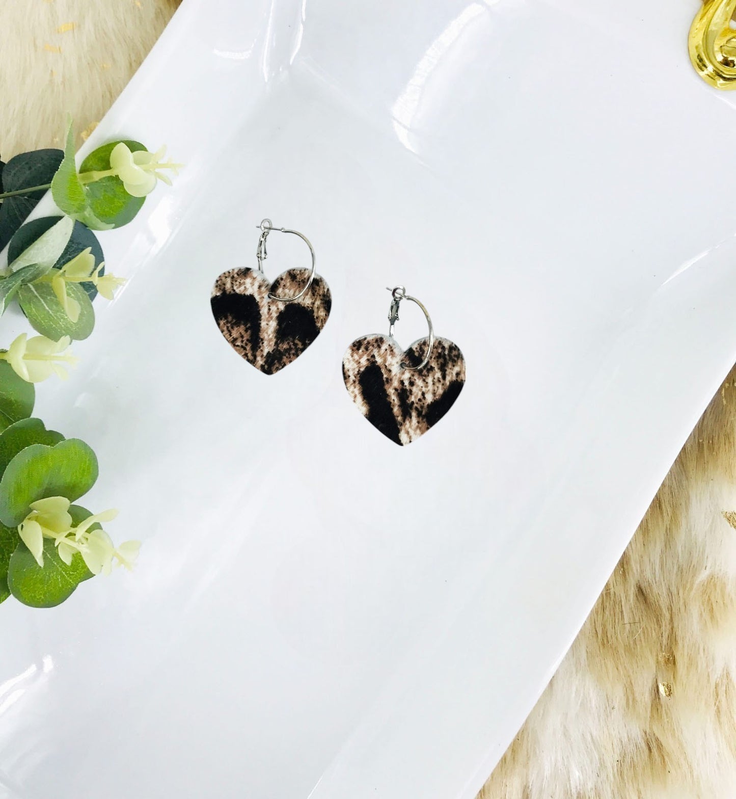 Hair On Leopard Leather Hoop Earrings - E19-3504