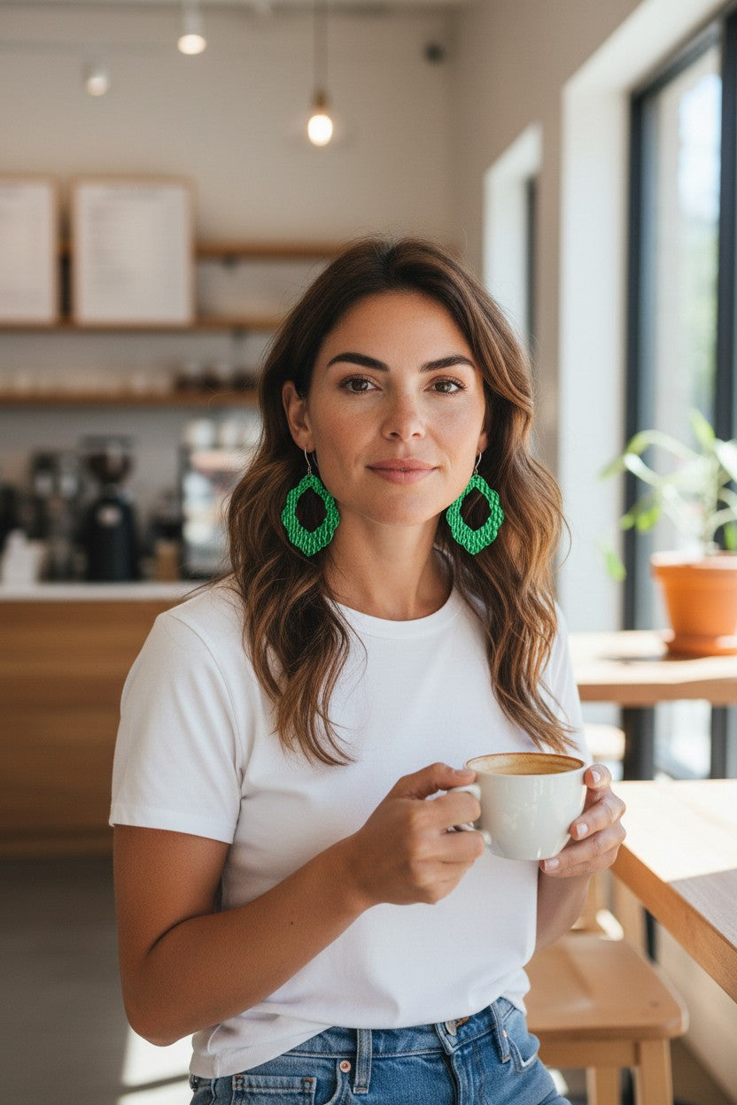 Emerald Green Amazon Cobra Leather Earrings - E19-3526
