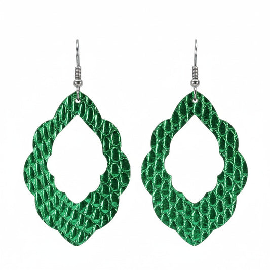 Emerald Green Snake Leather Earrings